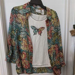 Two piece women's top with butterfly, size 8